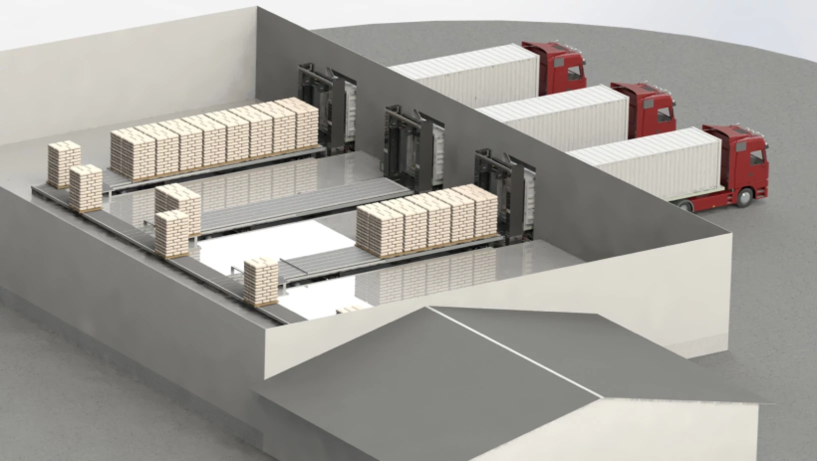 Multiple container loading systems in warehouse