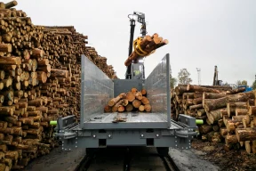 Log loading system on tracks